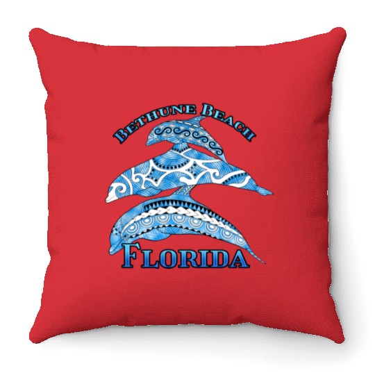 Bethune Beach Florida Vacation Tribal Dolphins Throw Pillows