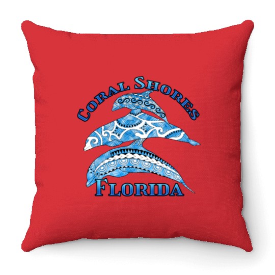 Coral Shores Florida Vacation Tribal Dolphins Throw Pillows