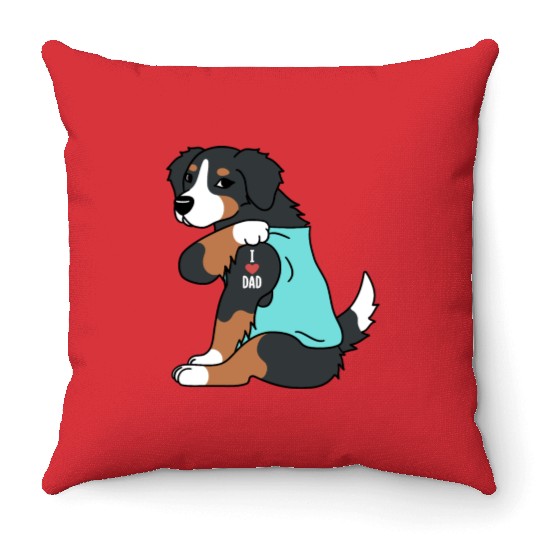 I Love Dad Bernese Mountain Dog Throw Pillows