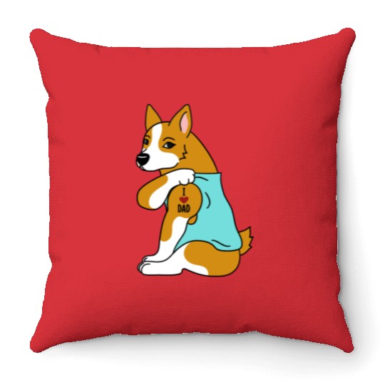 I Love Dad Corgi Throw Pillows