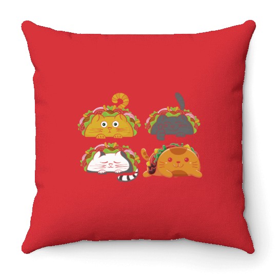 Cute Taco Cats Mexican Taco Lover Throw Pillows
