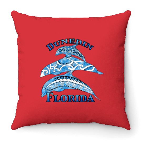 Dunedin Florida Vacation Tribal Dolphins Throw Pillows