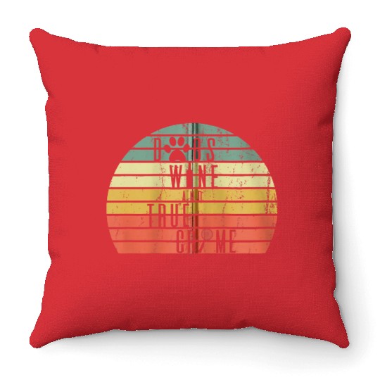 Cool Vintage Dogs Wine and True Crime Retro Sunset Throw Pillows