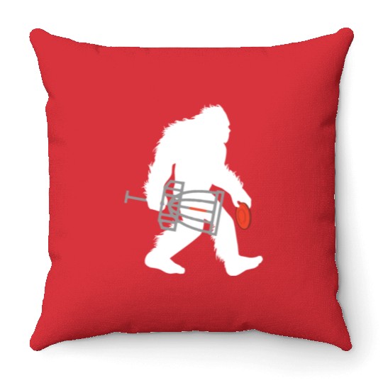 Bigfoot Disc Golf Cryptid Sasquatch Disc Golfer Throw Pillows