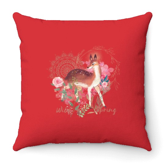 Sweet Deer In Wild Spring - 3 Throw Pillows