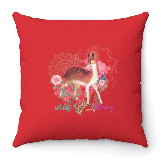 Sweet Deer In Wild Spring - 13 Throw Pillows