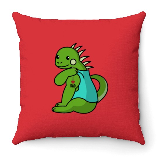 I Love Dad Iguana Reptile Throw Pillows