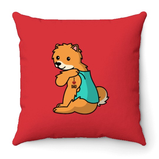 I Love Dad Pomeranian Throw Pillows