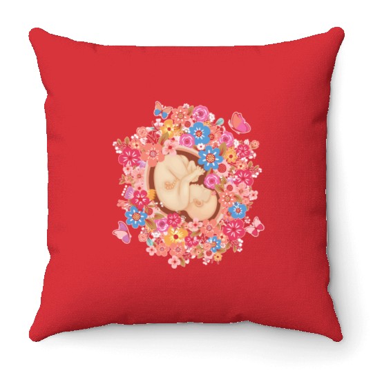 Midwife Flowers Butterfly Baby Doula Throw Pillows