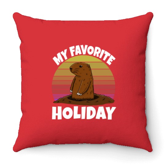 My Favourite Holiday Groundhog Throw Pillows