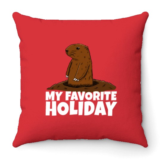 My Favourite Holiday Groundhog Throw Pillows