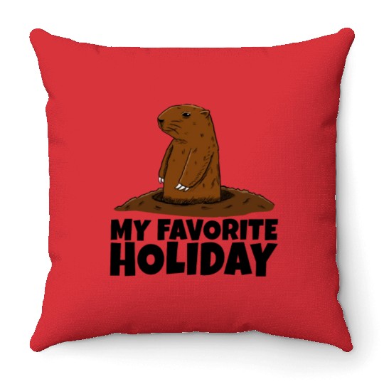 My Favourite Holiday Groundhog Throw Pillows