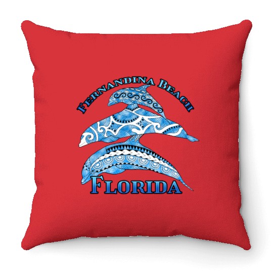 Fernandina Beach Florida Vacation Tribal Dolphins Throw Pillows
