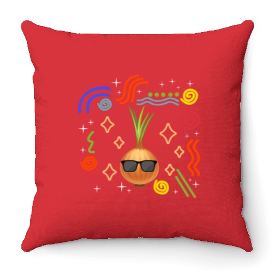 Onion Vegetable Throw Pillows, Onion Wearing Sunglasses