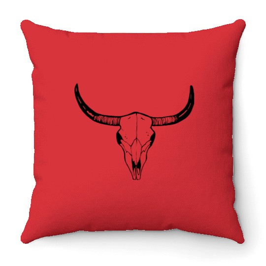 cow skull, long horn, texas Throw Pillows