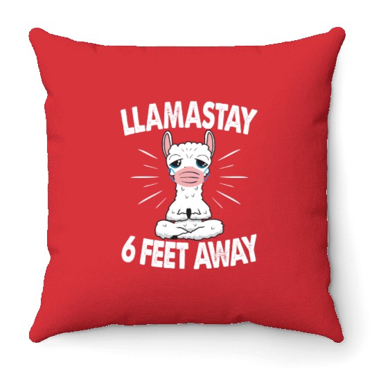 Llamastay 6 Feet Away Cute Llama Social Distancing Throw Pillows