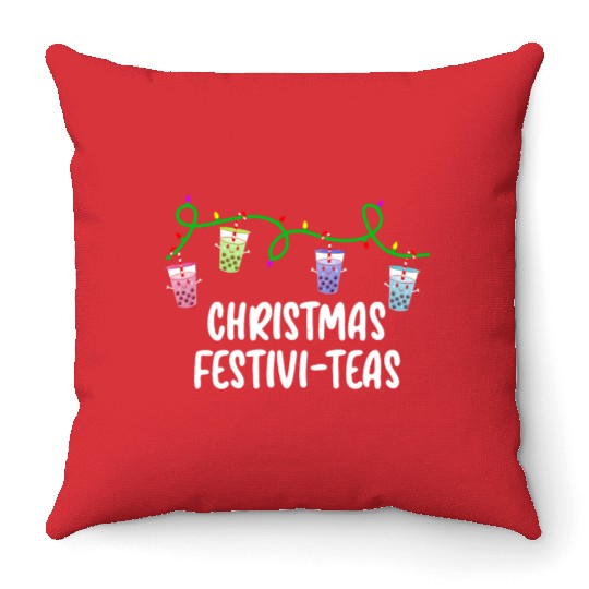 Boba Tea Relax Christmas Cute Kawaii Bubble Milk Throw Pillows