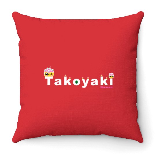 Kawaii Takoyaki Cute Japanese Food Vintage Design Throw Pillows
