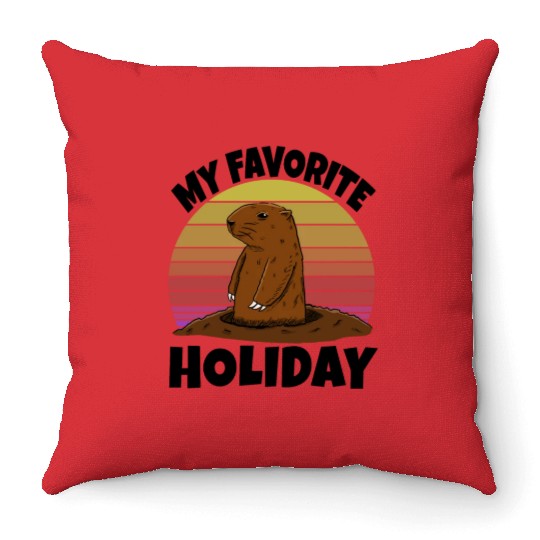 My Favourite Holiday Groundhog Throw Pillows
