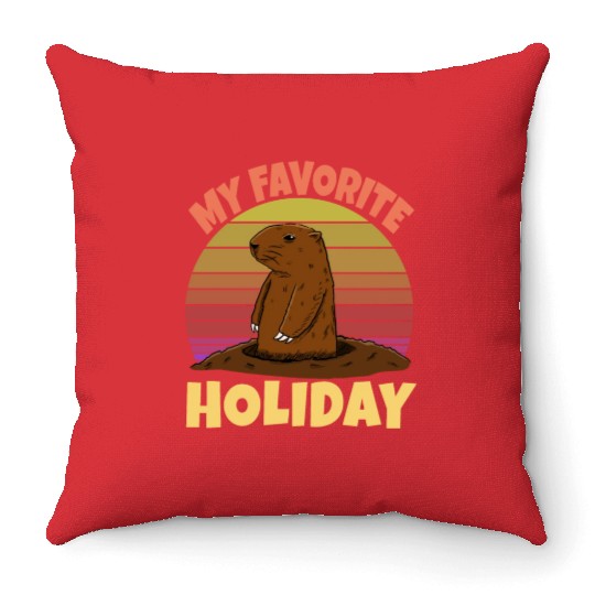 My Favourite Holiday Groundhog Throw Pillows