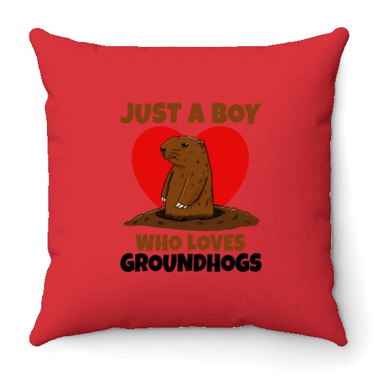 Just A Boy Who Loves Groundhog Throw Pillows