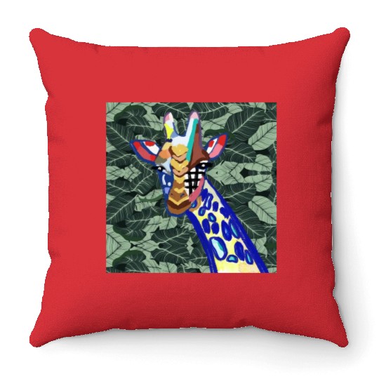 The blue giraffe Throw Pillows