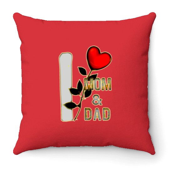I love mom and dad with heart of a rose Throw Pillows