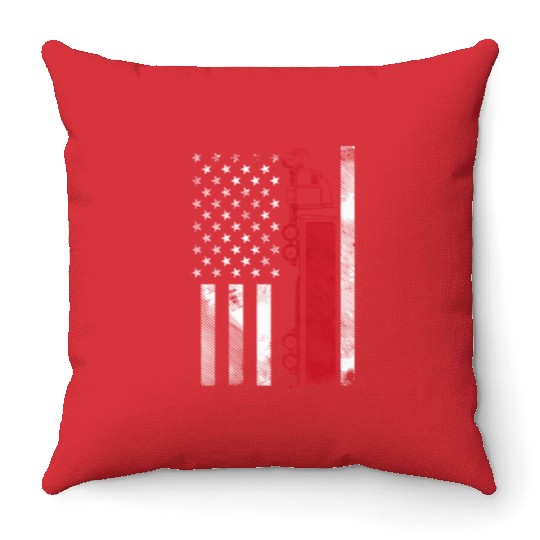 US American Flag Semi Truck Driver 18 Wheeler Throw Pillows