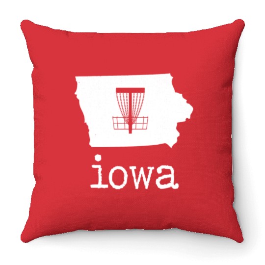 State of Iowa Disc Golf Throw Pillows Golfer Golfing