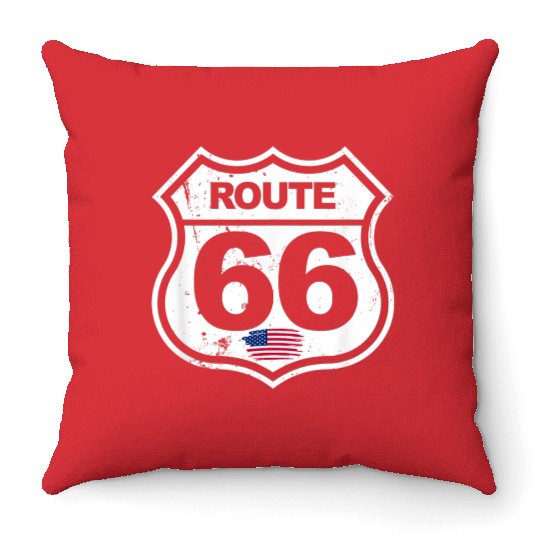Vintage Route 66 retro style Throw Pillows