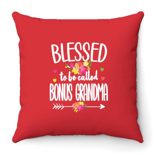 Blessed Bonus Grandma Proud Step Grandmother Gifts Throw Pillows