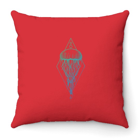 Colorful JellyFish Illustration Design Throw Pillows