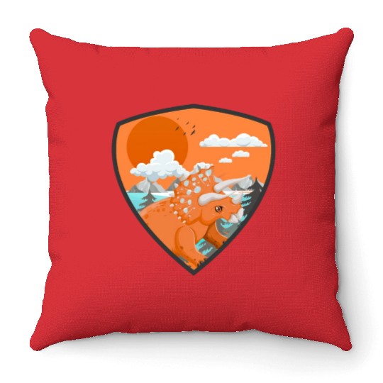 triceratops predators in mountains Throw Pillows