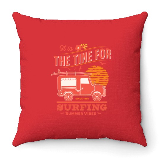 Retro Surfing Design – Summer Beach Vibes. Throw Pillows