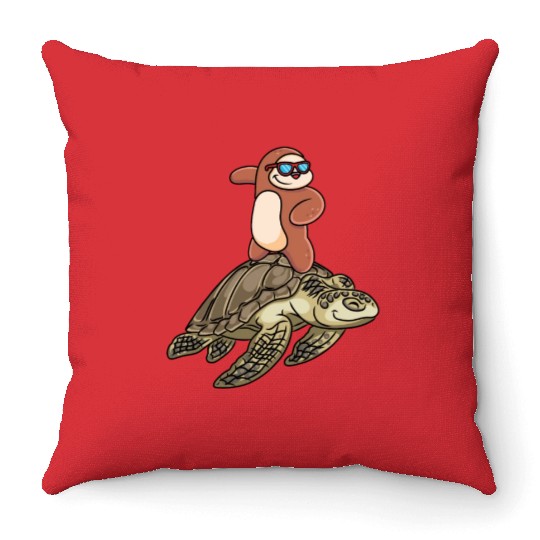 Sloth Surfing Turtle Slow Animal Lover Throw Pillows