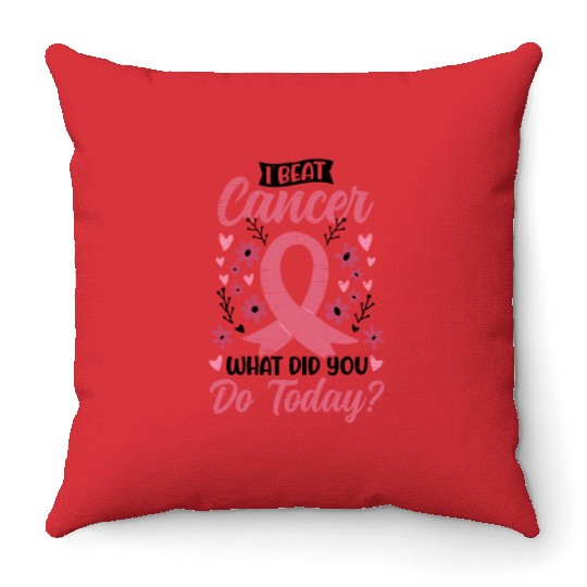 I Beat Cancer Pink Ribbon - Breast Cancer Throw Pillows