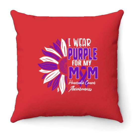 Pancreatic Cancer Throw Pillows, I Wear Purple For My Mom