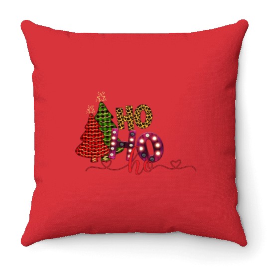 Ho Ho Ho snow tree Throw Pillows