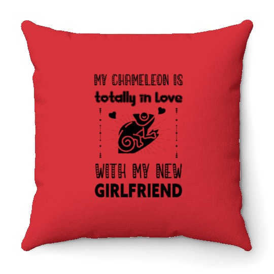 My Chameleon is Totally in Love with My Girlfriend Throw Pillows
