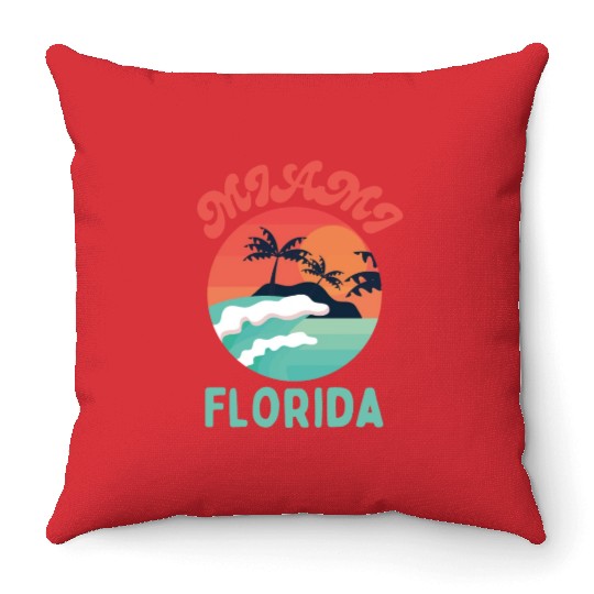 Vintage Miami Beach Florida Beach Tropical Summer Throw Pillows