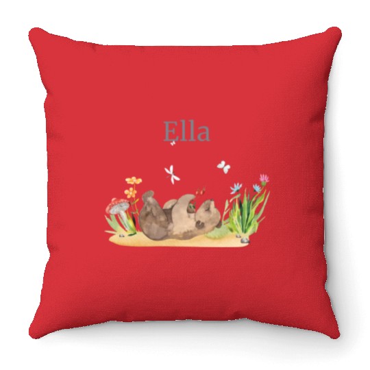 Forest Animal Bear Flowers Name David Throw Pillows