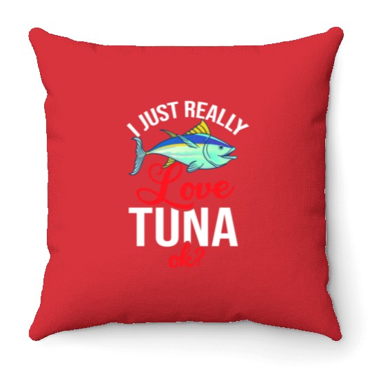 Red Tuna Fish Bluefin Fishing Salad Throw Pillows