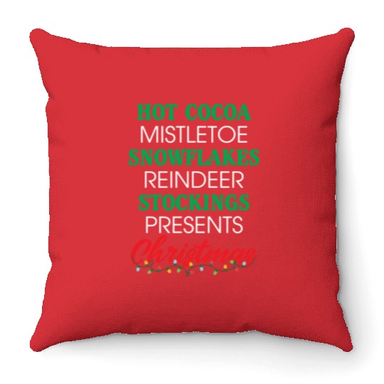 Hot Cocoa Mistletoe Snowflakes Reindeer Stockings Throw Pillows