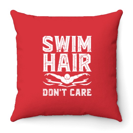 Swim Hair Dont Care Swimmer Throw Pillows