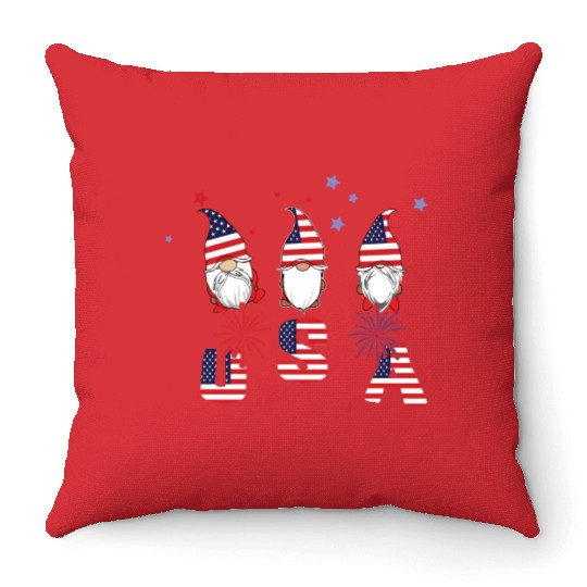 Elf Dwarf Gnome America American Flag 4th Of July Throw Pillows