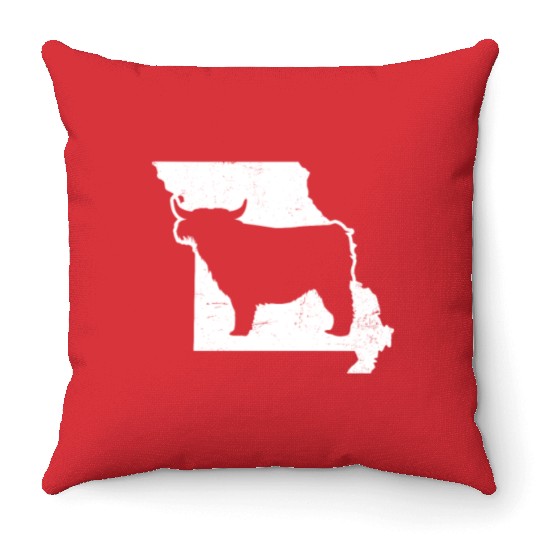 Highland Cow Patriotic Missouri 4th July Throw Pillows