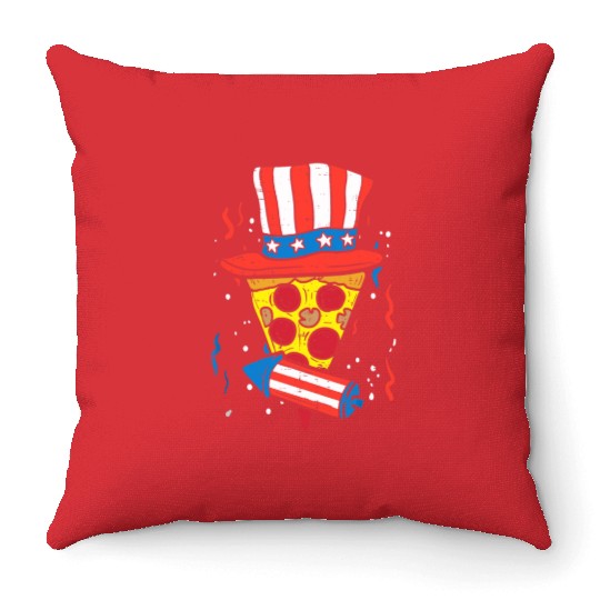 Pizza US Flag Hat Firecracker 4th Of July Food Throw Pillows