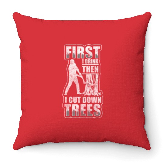 Wood Forest Worker Tree Cutter Chainsaw Throw Pillows