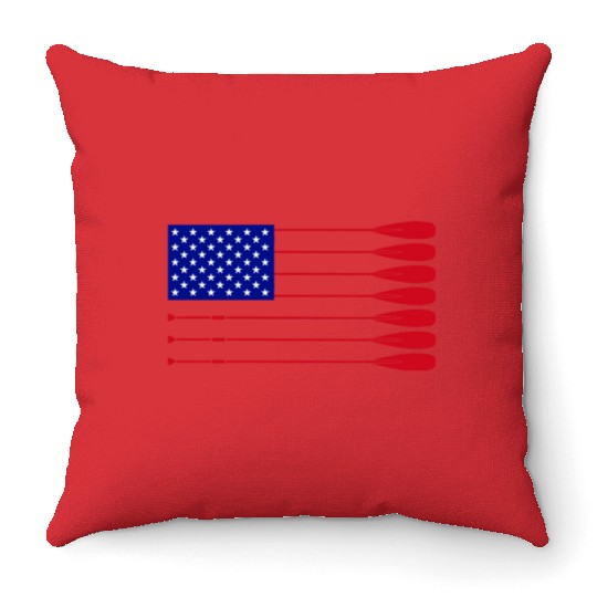 Cool American Flag Rowing Oar Funny Paddle Lover Throw Pillows