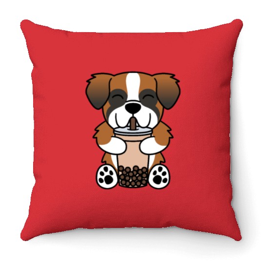 Saint Bernard Boba Bubble Tea Throw Pillows